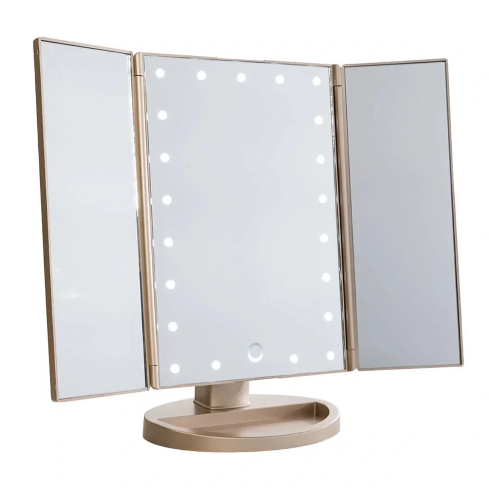 Tri-Fold Vanity Mirror with Dimmable LED Lights